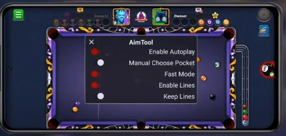 4 Line Aim Tool for 8 Ball Pool.