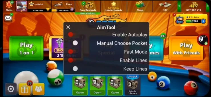 4 line aim tool for 8 ball pool iOS.